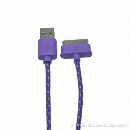 Flat fabric cable for iPhone 4/4s, charging and synch, 10 colors available